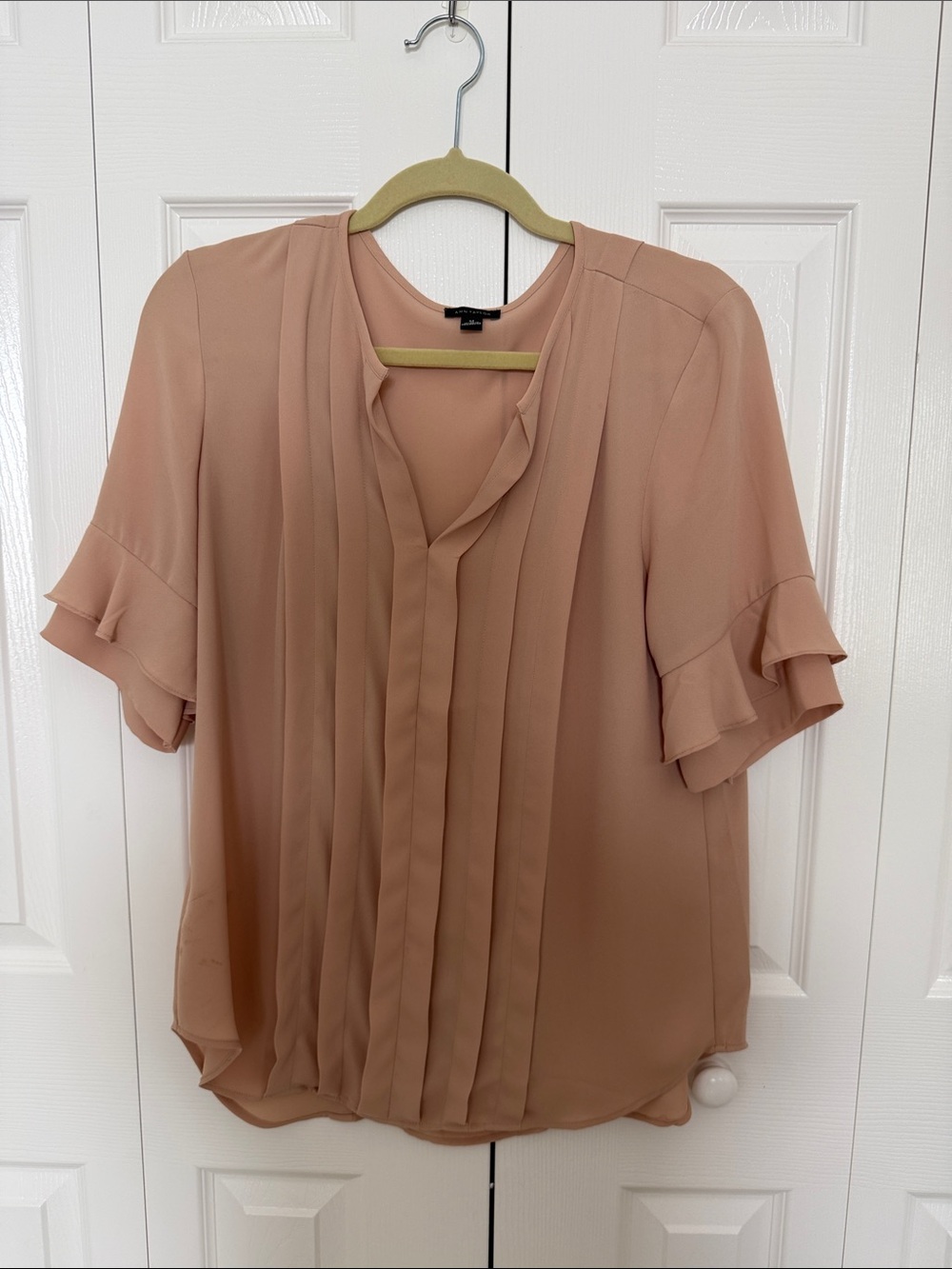 Ann Taylor Pleated Ruffle Sleeve Blouse - Blush Peach